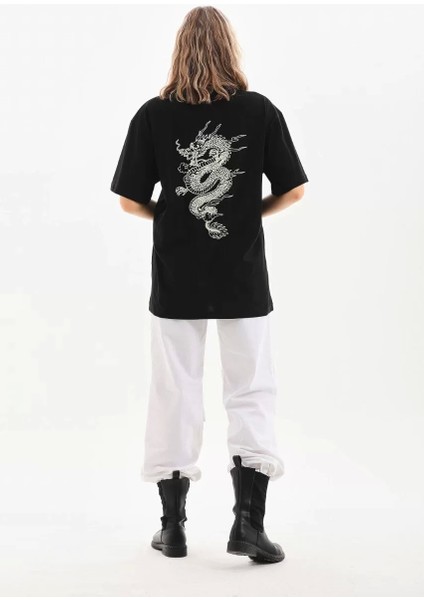 Baskılı Oversize T-Shirt - Siyah modelleri
