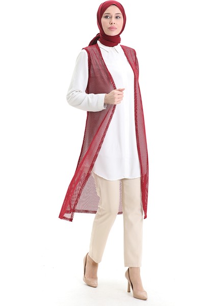 Dantelli Uzun Dökümlü Yelek 8746-02 Bordo fiyatları