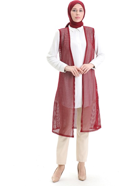 Dantelli Uzun Dökümlü Yelek 8746-02 Bordo modelleri