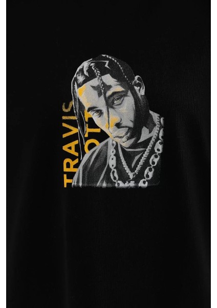Baskılı Oversize T-Shirt - Siyah
