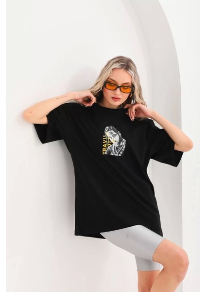 Baskılı Oversize T-Shirt - Siyah