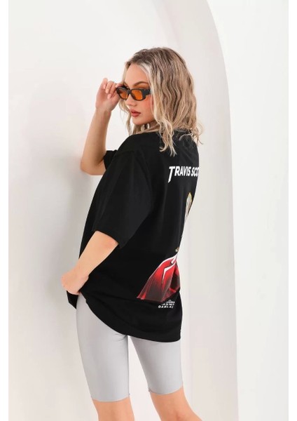 Baskılı Oversize T-Shirt - Siyah