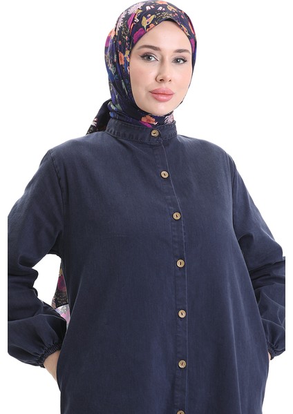 Boydan Düğmeli Kot Ferace 0058-01 Lacivert modelleri