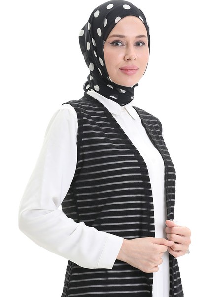 Dantelli Uzun Dökümlü Yelek 8745-01 Siyah