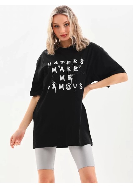 Baskılı Oversize T-Shirt - Siyah modelleri