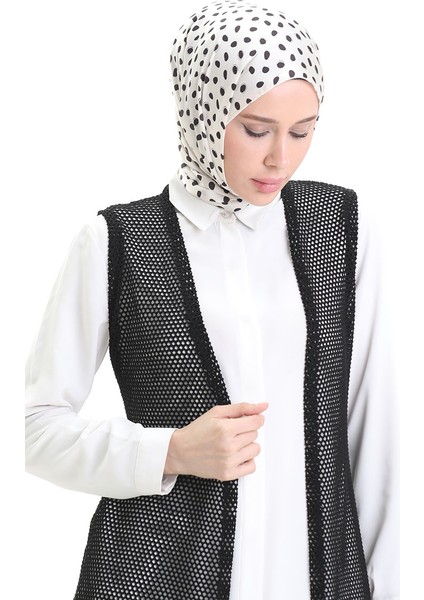 Dantelli Uzun Dökümlü Yelek 8746-01 Siyah modelleri