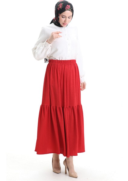 Bürümcük Kumaş Beli Lastikli Etek 0066-01 Bordo