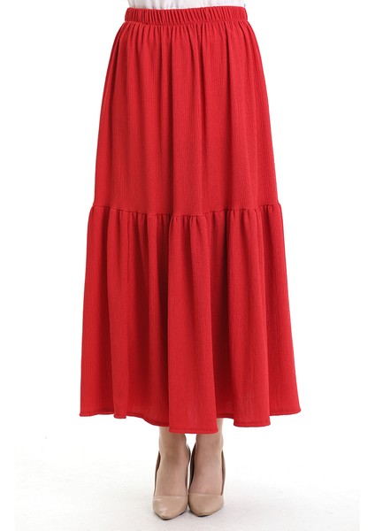 Bürümcük Kumaş Beli Lastikli Etek 0066-01 Bordo modelleri