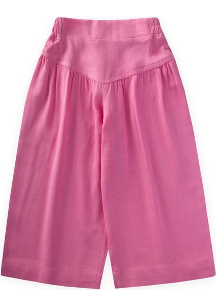 Korsajlı Büzgülü Keten Pantolon 2-7 Yaş Pembe