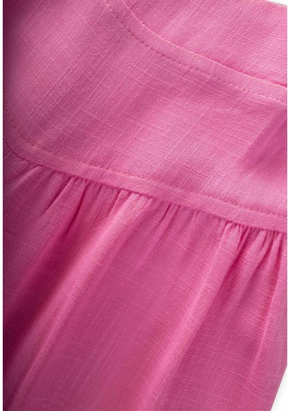 Korsajlı Büzgülü Keten Pantolon 2-7 Yaş Pembe modelleri