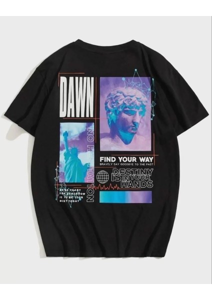 Baskılı Oversize T-Shirt - Siyah