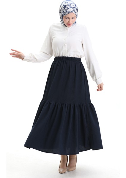 Bürümcük Kumaş Beli Lastikli Etek 0066-09 Lacivert fiyatları