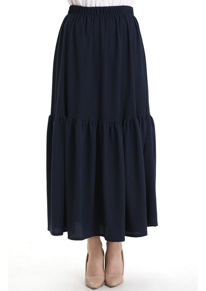 Bürümcük Kumaş Beli Lastikli Etek 0066-09 Lacivert modelleri