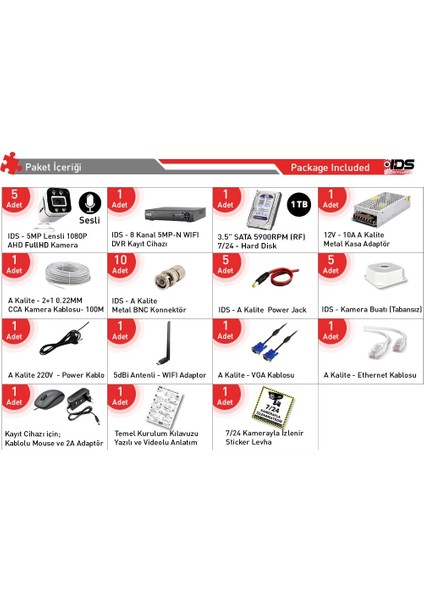Sesli - 5 Kameralı Fullhd Gece Renkli ve Işıklı Güvenlik Kamerası - Kamera Seti 1tb Disk fiyatları