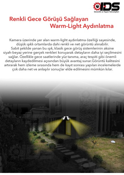Sesli - 1 Kameralı Fullhd Gece Renkli ve Işıklı Güvenlik Kamerası - Kamera Seti Hard Disksiz