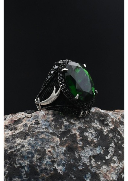 Hz. Ali Zülfikar Kılıcı Yeşil Zirkon Taşlı Zirkon Taş Süslemeli Erkek Yüzüğü 925 Ayar Gümüş 901763 fiyatları