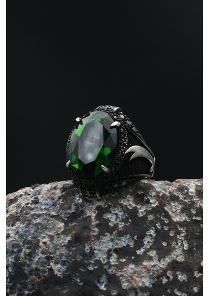 Hz. Ali Zülfikar Kılıcı Yeşil Zirkon Taşlı Zirkon Taş Süslemeli Erkek Yüzüğü 925 Ayar Gümüş 901763 modelleri