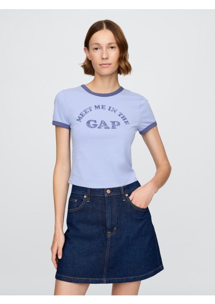 Kadın Açık Mavi Gap Logo Crop T-Shirt