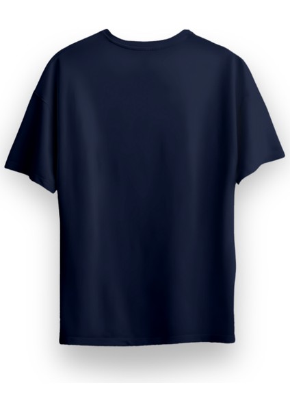 Unisex Oversize Bisiklet Yaka The Happy Face Baskılı Kısa Kollu Lacivert Tişört fiyatları