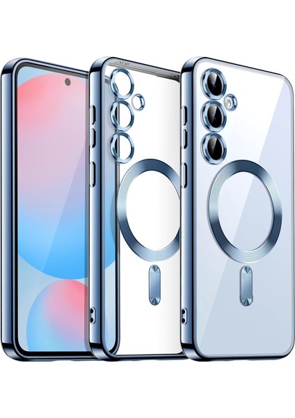 Samsung Galaxy A36 Kılıf Magsafe Wirelles Şarj Destekli Parlak Renkli Kenarlı Arkası Şeffaf Lensli Silikon