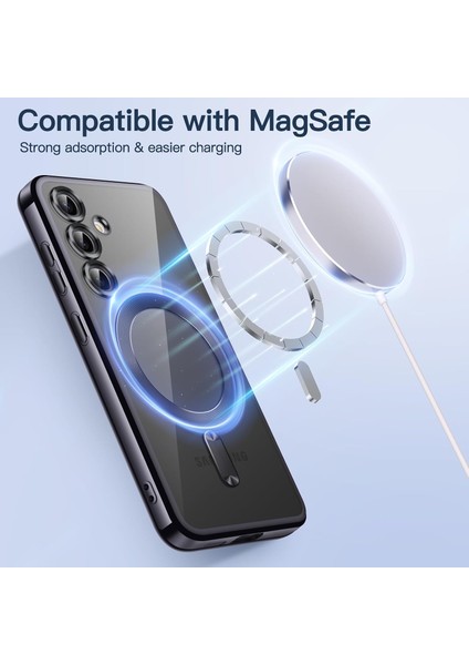 Samsung Galaxy A36 Kılıf Magsafe Wirelles Şarj Destekli Parlak Renkli Kenarlı Arkası Şeffaf Lensli Silikon