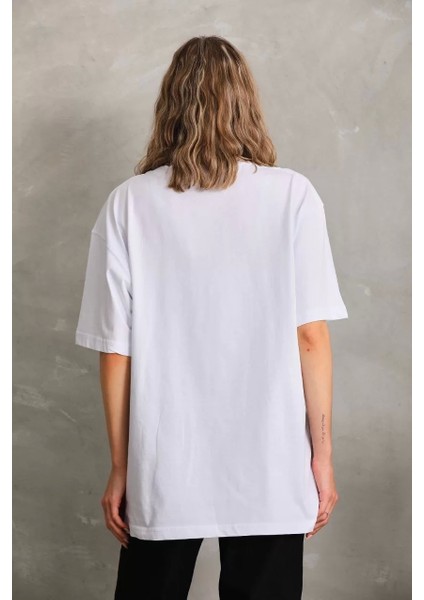 Bisiklet Yaka 20/1 Düz Oversize T-Shirt - Beyaz modelleri