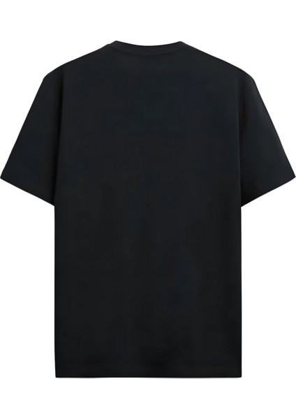 Unisex Oversize Bisiklet Yaka The Happy Face Baskılı Kısa Kollu Siyah Tişört