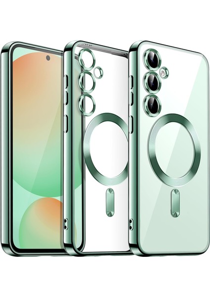 Samsung Galaxy A36 Kılıf Magsafe Wirelles Şarj Destekli Parlak Renkli Kenarlı Arkası Şeffaf Lensli Silikon