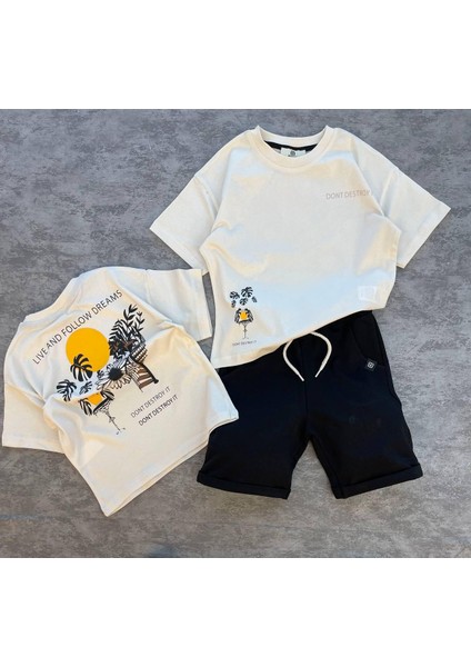 Tropical Palmiye Detaylı Yan Cepli Şort Erkek Çocuk Alt Üst Takım modelleri