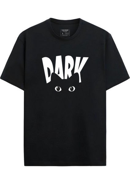 Unisex Oversize Bisiklet Yaka Dark Baskılı Kısa Kollu Siyah Tişört