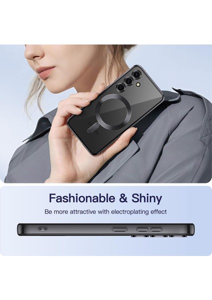 Samsung Galaxy A56 Kılıf Magsafe Wirelles Şarj Destekli Parlak Renkli Kenarlı Arkası Şeffaf Lensli Silikon