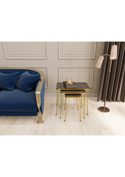 Zigon Sehpa 3'lü Dikdörtgen Gold Tel Ayaklı fiyatları