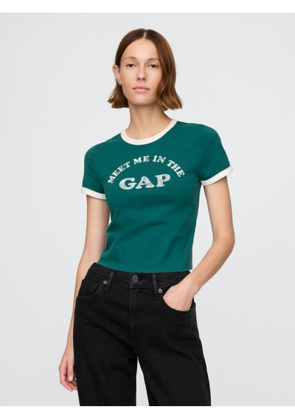 Kadın Yeşil Gap Logo Crop T-Shirt