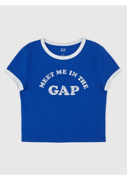 Kadın Koyu Mavi Gap Logo Crop T-Shirt