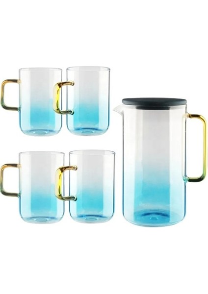 Borosilikat Cam Silikon Kapaklı Blulife Sürahi 2100 ml & 4 Adet Bardaklı
