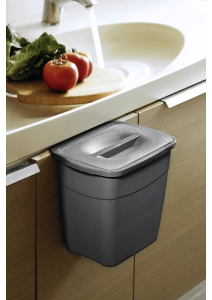 Askılı Asılabilir Tezgah Altı Kapaklı Çöp Kovası 5 Litre Mor