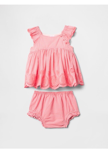 Bebek Pembe Fırfırlı Işlemeli Outfit Set