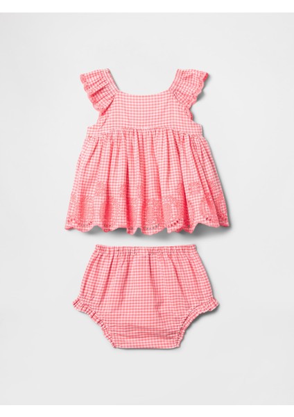 Bebek Pembe Fırfırlı Işlemeli Outfit Set