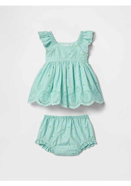 Bebek Yeşil Fırfırlı Işlemeli Outfit Set