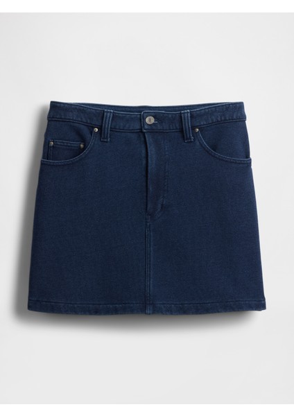 Kadın Koyu Mavi Fransız Havlu Kumaş Denim Etek