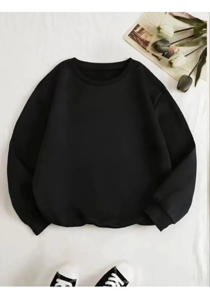 Üç Iplik Biskilet Yaka Sweatshirt - Siyah