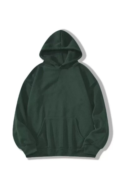 3 Iplik Pamuklu Kapşonlu Sweetshirt - Haki