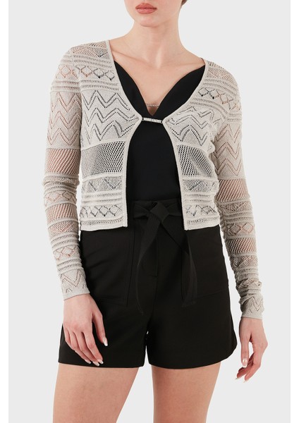 Nellie Ajurlu Regular Fit V Yaka Simli Kısa Hırka W5GR15Z3E22 Bayan Hırka W5GR15 Z3E22 F97H