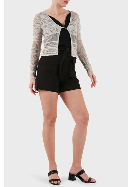 Nellie Ajurlu Regular Fit V Yaka Simli Kısa Hırka W5GR15Z3E22 Bayan Hırka W5GR15 Z3E22 F97H modelleri