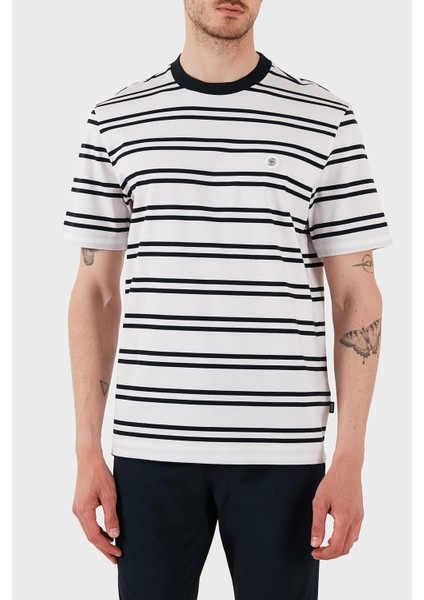 Çizgili Pamuk Regular Fit Bisiklet Yaka T Shirt Erkek T Shirt 50520298 405