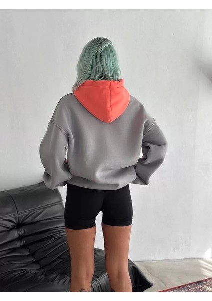 Kadın W Nakış Işlemeli Kapüşonlu Sweatshirt - Mavi