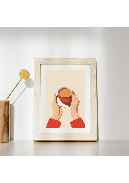 Kahveyle Uyanan Eller – Minimal Duvar Posteri – Kahve & Minimal El Illüstrasyonu