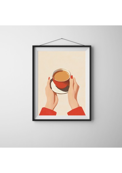 Kahveyle Uyanan Eller – Minimal Duvar Posteri – Kahve & Minimal El Illüstrasyonu