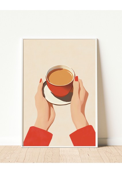 Kahveyle Uyanan Eller – Minimal Duvar Posteri – Kahve & Minimal El Illüstrasyonu