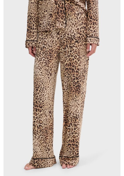 Sasha Leopar Desenli Regular Fit Yüksek Bel Bol Paça Modal Pijama Takımı O5RX08KCIN2 Bayan Pijama Takımı O5RX08 Kcın2 P1KN